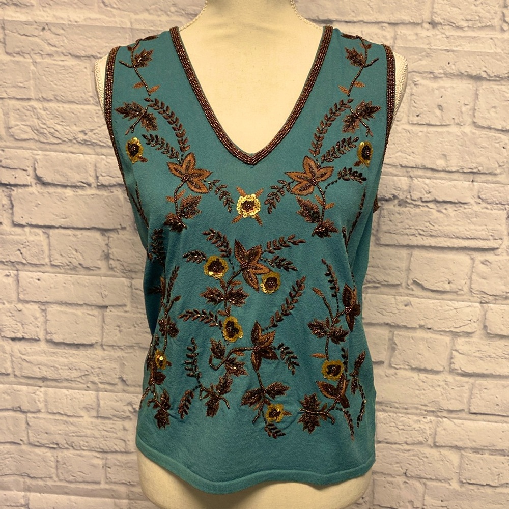 Jones New York Beaded Embroidered Top Size Medium